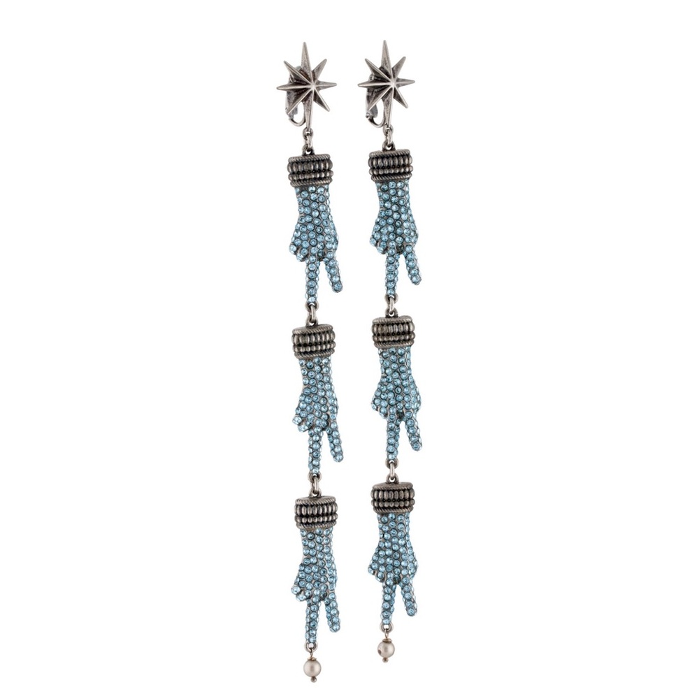 Gucci Crystal Peace Hand Clip-On Drop Earrings